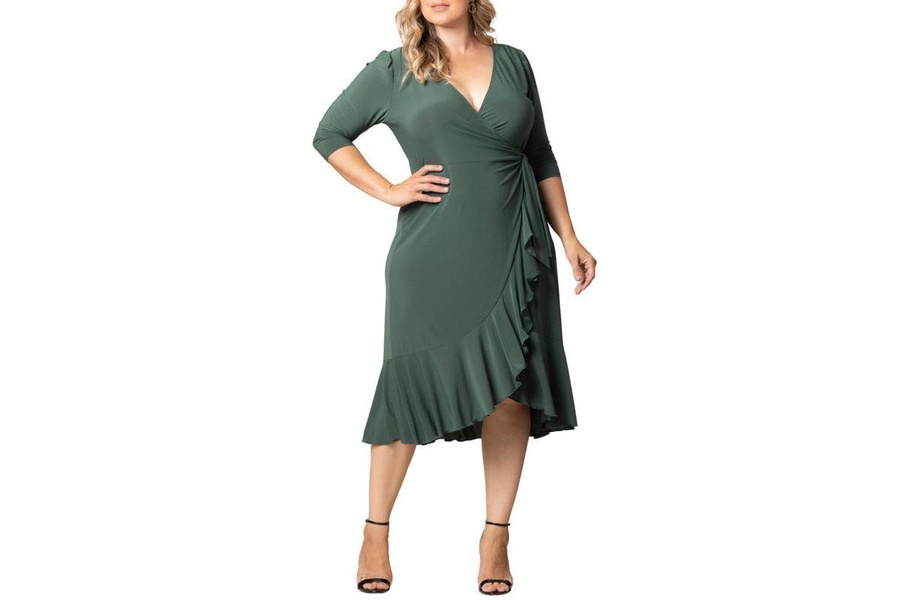 Plus Size Whimsy Ruffled Midi Wrap Dress