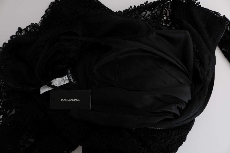 Dolce & Gabbana  Black Floral Ricamo Sheath Long Dress