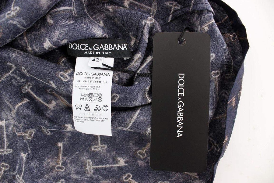 Dolce & Gabbana  Blue gold key print silk blouse