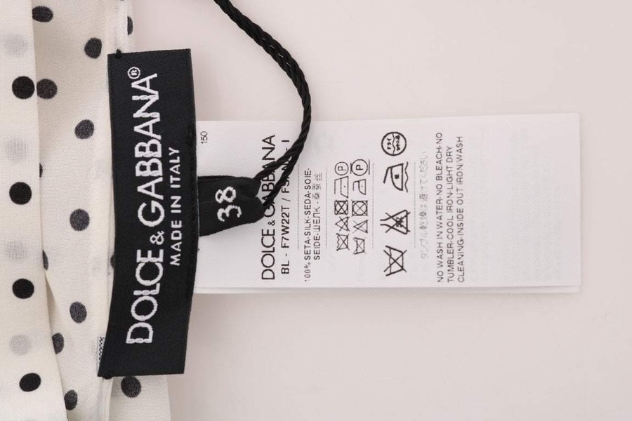 Dolce & Gabbana White Polka Dotted Silk T-shirt Top