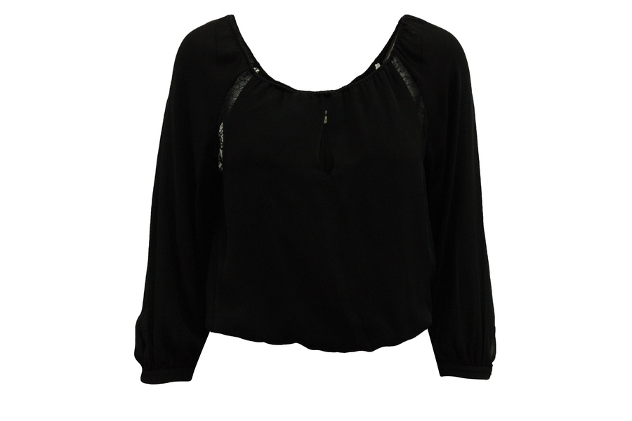 blouse with lace detail in black silk