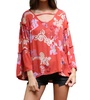 floral ruffle seam bell sleeve tunic in watermelon