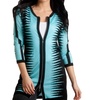 zig-zag zip long cardigan in black/aqua
