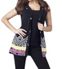 reversible geo pattern hooded long vest in black multi