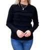 fringe crew neck sweater in black