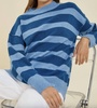 teal striped sweater in blue