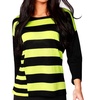 3/4 sleeve stripe scoop neck sweater in black/kiwi
