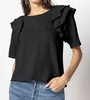 elbow sleeve ruffle crewneck top in black