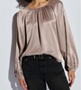 long sleeve satin top in mushroom