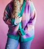 colorful gingham cardigan in purple multi