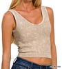 washed ribbed seamless bra padded tank top in ash mocha