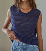 knit crocheted sleeveless sweater in midnight blue