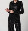 sequin knit button down in black