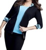 plaid accent hooded zip jacket in black/turquiose