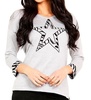 3/4 star sleeve v-neck sweater in silver