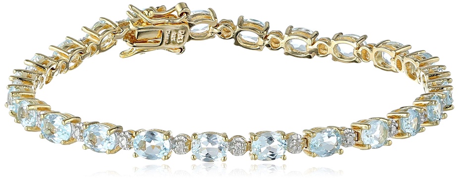 Amazon Essentials 18k Yellow Gold Plated Sterling Silver Genuine Gemstones and Diamond Accent Tennis Bracelet (previously Amazon Collection)