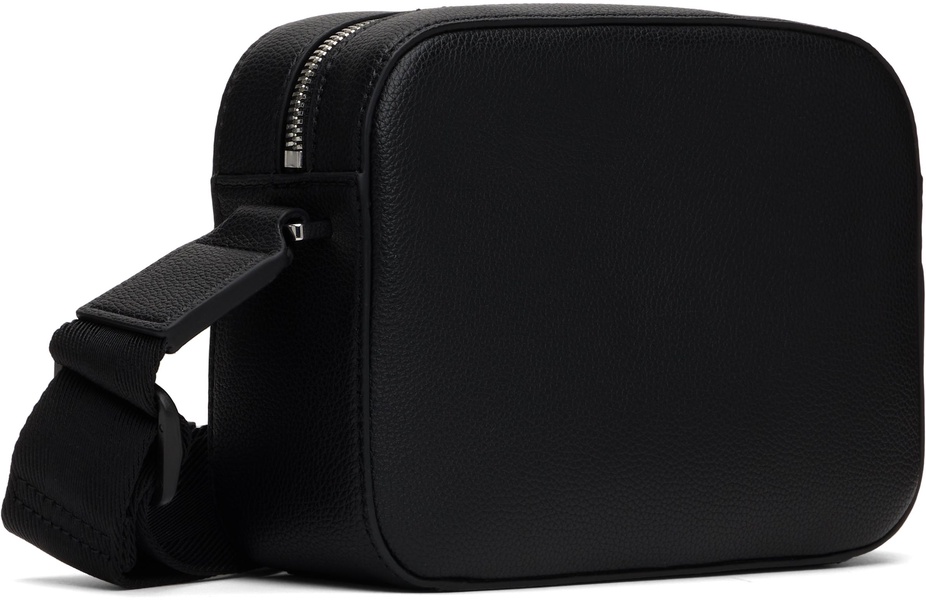 Black Pebble-Grained Faux-Leather Messenger Bag