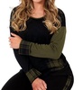 plaid accent crew neck pullover in black combo