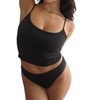 meg plisse bikini top in black