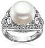 Amazon Essentials Platinum-Plated Sterling Silver Infinite Elements Cubic Zirconia Vintage Freshwater Cultured Pearl Cocktail Ring, (previously Amazon Collection)