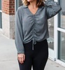 ruched print top in olive
