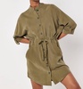 drawstring shirt batwing dress in khaki