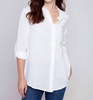 long linen button down shirt in white