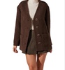 sherpa collarless jacket in brown