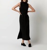 maya long funnel neck dress in black extra fine merino wool