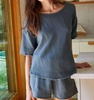 muslin top in dark teal