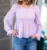 cindy chiffon ruffle smock top in lavender