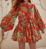 maxi floral long sleeve mini dress in red