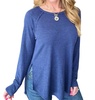 melange baby waffle long sleeve top in light navy