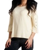 adriana kashmira 3/4 button sleeve sweater in yellow