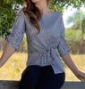 yang top front tie blouse in stripe gold  lurex
