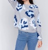 fuzzy floral jacquard sweater in grey