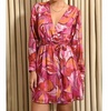 haven belted surplice mini dress in ultra pink floral