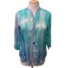women's watercolor 3/4 sleeve mandarin blouse in turquoise