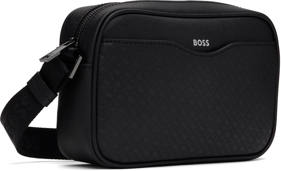 Black Embossed Logo Messenger Bag