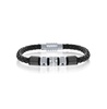 Stainless Steel Two-Tone w/ Black CZ Genuine Leather Bracelet