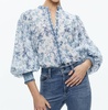 april pleated blouson sleeve top in sky blue