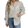 striped button up shirt in mushroom and white