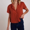 short sleeve flowy fall button down in amber rust