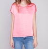 satin knit combo v-neck top in pink