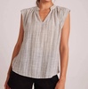 shirred pullover cap sleeve top in eze slub stripe