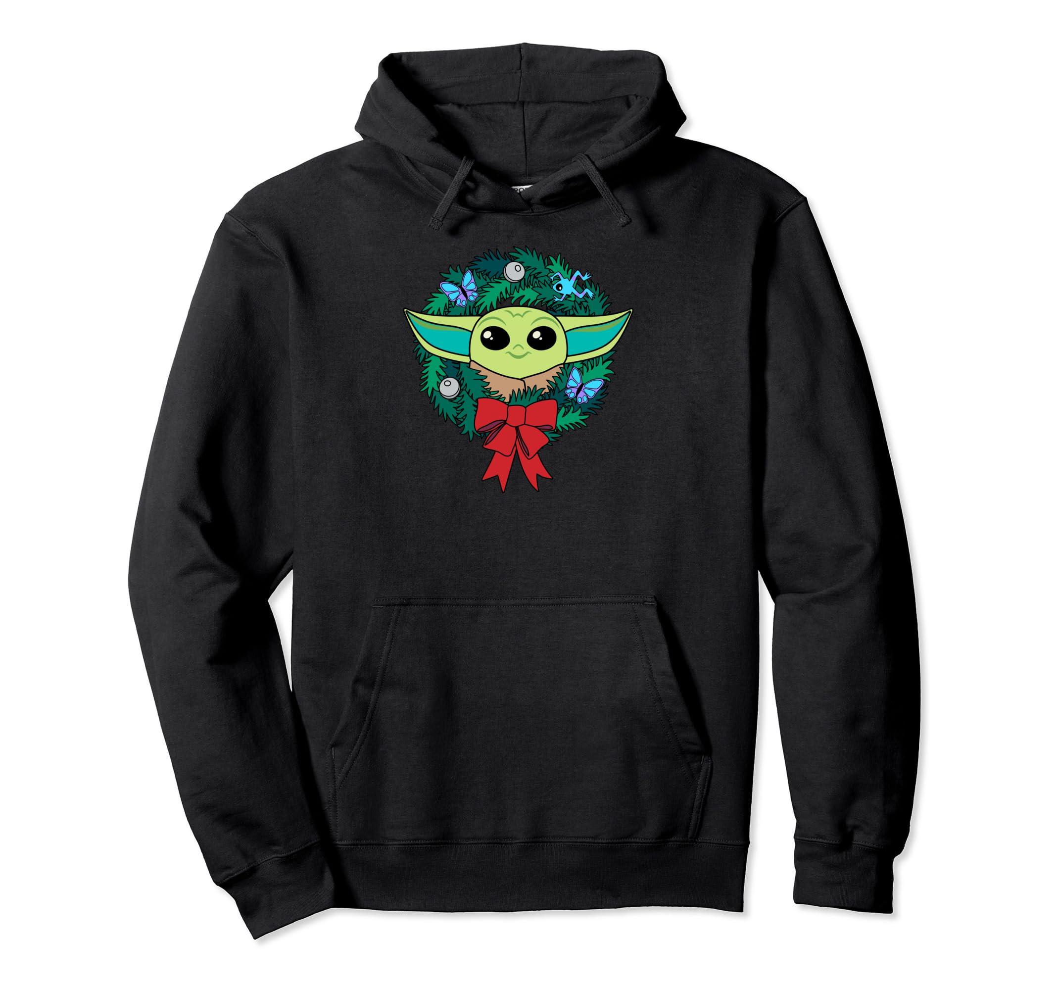 Amazon Essentials The Mandalorian Grogu Holiday Christmas Wreath Pullover Hoodie