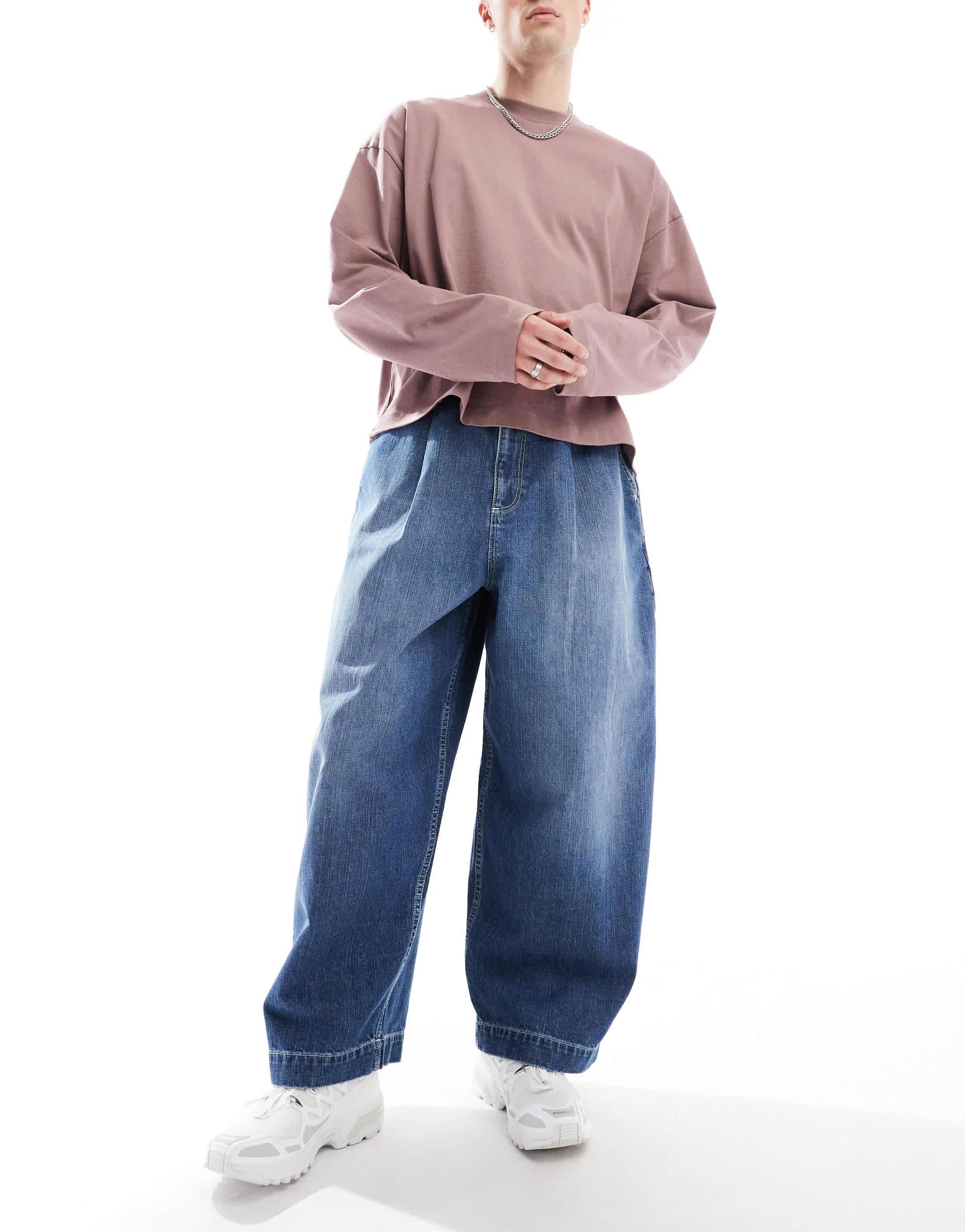 ASOS DESIGN Premium denim oversized balloon jeans with wash