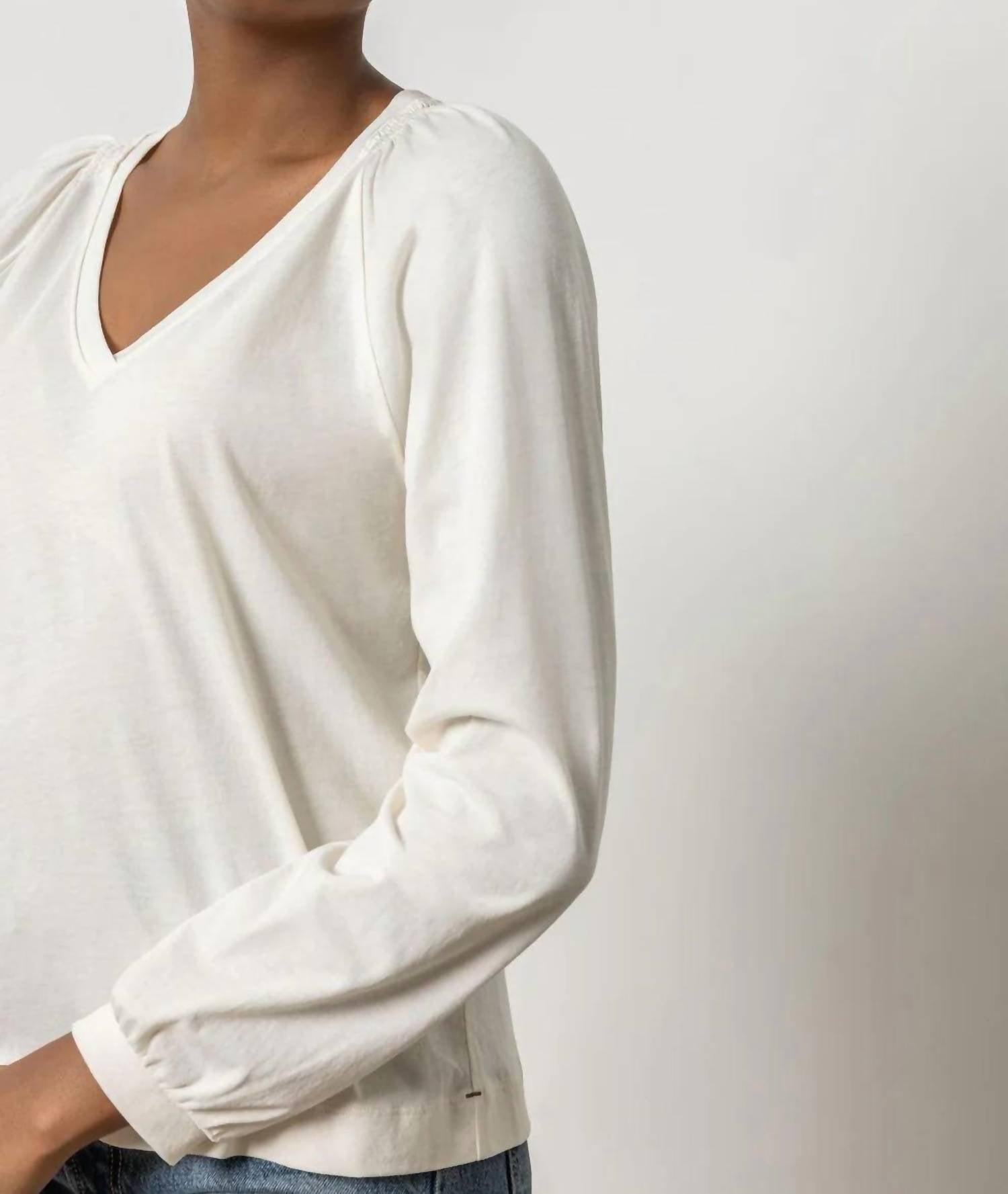 full sleeve smocked v-neck in ivory